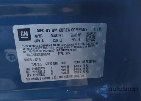 2020 Buick Encore Awd Essence z USA, uszkodzony, nr VIN KL4CJGSB5LB067603